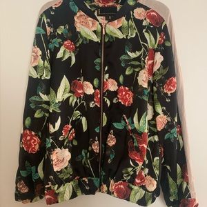 Black Rose Print Windbreaker Bomber Jacket